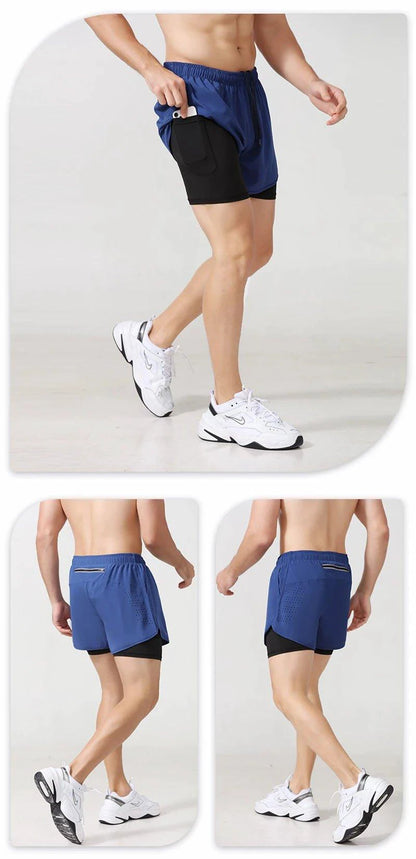 Men's Running Shorts Quick-drying Fitness Black Double Layer Shorts Men New Sport Workout Training Bodybuilding Short Pants - MANDOTOS