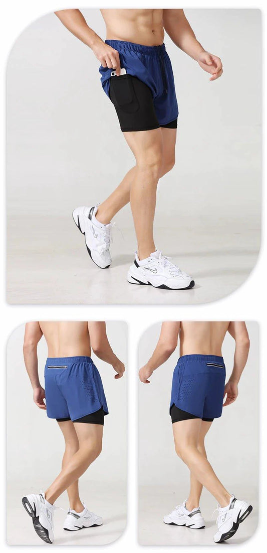 Men's Running Shorts Quick-drying Fitness Black Double Layer Shorts Men New Sport Workout Training Bodybuilding Short Pants - MANDOTOS