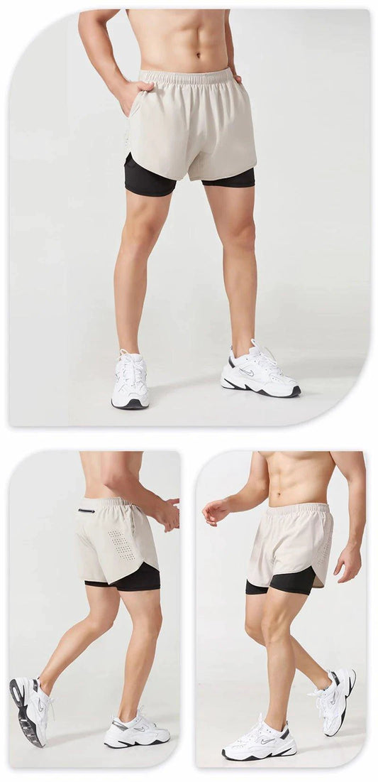 Men's Running Shorts Quick-drying Fitness Black Double Layer Shorts Men New Sport Workout Training Bodybuilding Short Pants - MANDOTOS