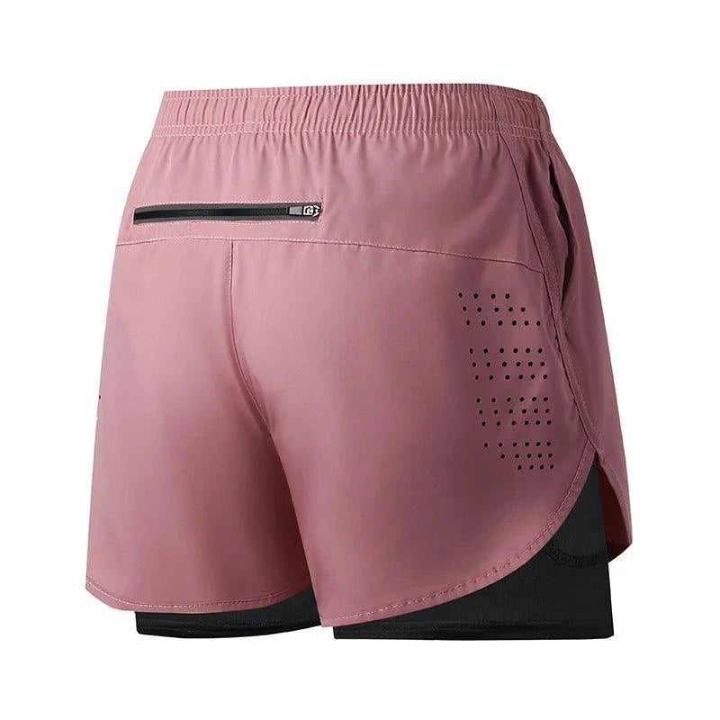 Men's black quick-drying running shorts by MANDOTOS featuring double-layer design for fitness, workout, and bodybuilding activities.