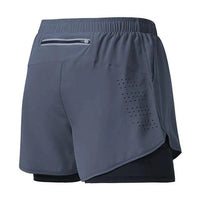Men's black quick-drying running shorts by MANDOTOS with double-layer design, suitable for fitness, workout, and bodybuilding training.