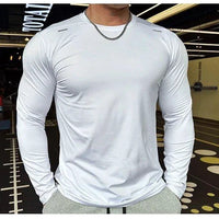 Mandotos men's long sleeve sports fitness shirt, quick-dry outdoor badminton and running top, casual and lightweight for training.