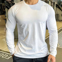 Mandotos men's long sleeve sports fitness shirt, quick-dry outdoor badminton and running top, casual and lightweight for active training.
