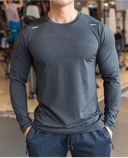 Men's Sports Fitness Long Sleeve Outdoor Badminton Quick Dry Training Shirt Casual Thin Running Top Bodybuilding Sportswear - MANDOTOS