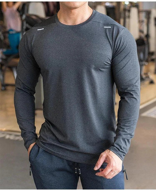 Men's Sports Fitness Long Sleeve Outdoor Badminton Quick Dry Training Shirt Casual Thin Running Top Bodybuilding Sportswear - MANDOTOS
