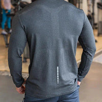 Mandotos men's long sleeve sports fitness shirt, quick-dry outdoor badminton and running top, lightweight casual training apparel