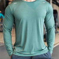 Mandotos men's long sleeve sports fitness shirt, quick-dry outdoor badminton and running top, lightweight casual workout apparel