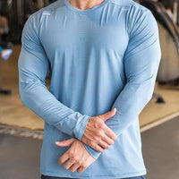 Mandotos men's long sleeve sports fitness shirt, quick-dry outdoor badminton and running top, ideal for training and casual bodybuilding.