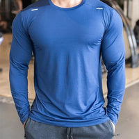 Mandotos men's long sleeve sports fitness shirt, quick-dry badminton and running top, casual and lightweight for outdoor training.