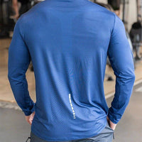 Mandotos men's long sleeve sports fitness shirt, quick-dry badminton and running top, casual and lightweight for outdoor training.