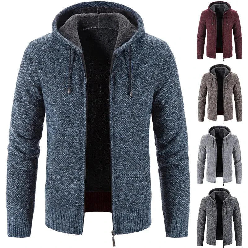 Men's stylish fleece cardigan jacket by MANDOTOS, featuring a cozy design with a front zipper and ribbed cuffs.