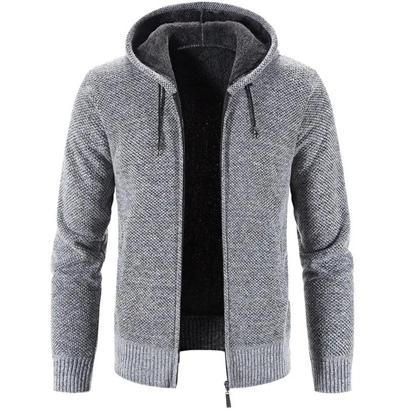 Men's stylish fleece cardigan jacket by MANDOTOS, featuring a cozy fit, front pockets, and a modern casual design.