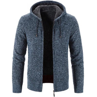 Men's stylish fleece cardigan jacket by MANDOTOS, featuring a cozy knit design with a front zipper and ribbed cuffs.
