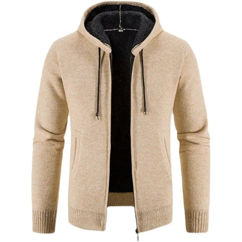 Men's stylish fleece cardigan jacket by MANDOTOS, featuring a cozy design with a front zip and ribbed cuffs.