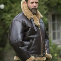 Men's stylish winter leather jacket by MANDOTOS with fur lining, featuring a sleek design and warm, durable leather exterior.