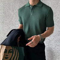 Men's textured knit lapel polo shirt by MANDOTOS, featuring a classic collar and stylish knit pattern, ideal for casual wear.