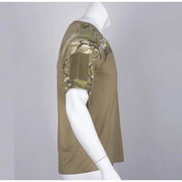 Mandotos men's camouflage tactical T-shirt with breathable fabric, suitable for hunting, outdoor activities, and workouts.