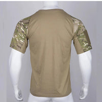 Mandotos men's camouflage tactical t-shirt featuring breathable fabric and outdoor hunting and workout clothing style.