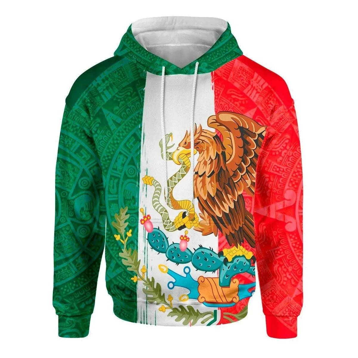 Mexico 3D Eagle Print Pullover Hoodie - Corduroy - MANDOTOS