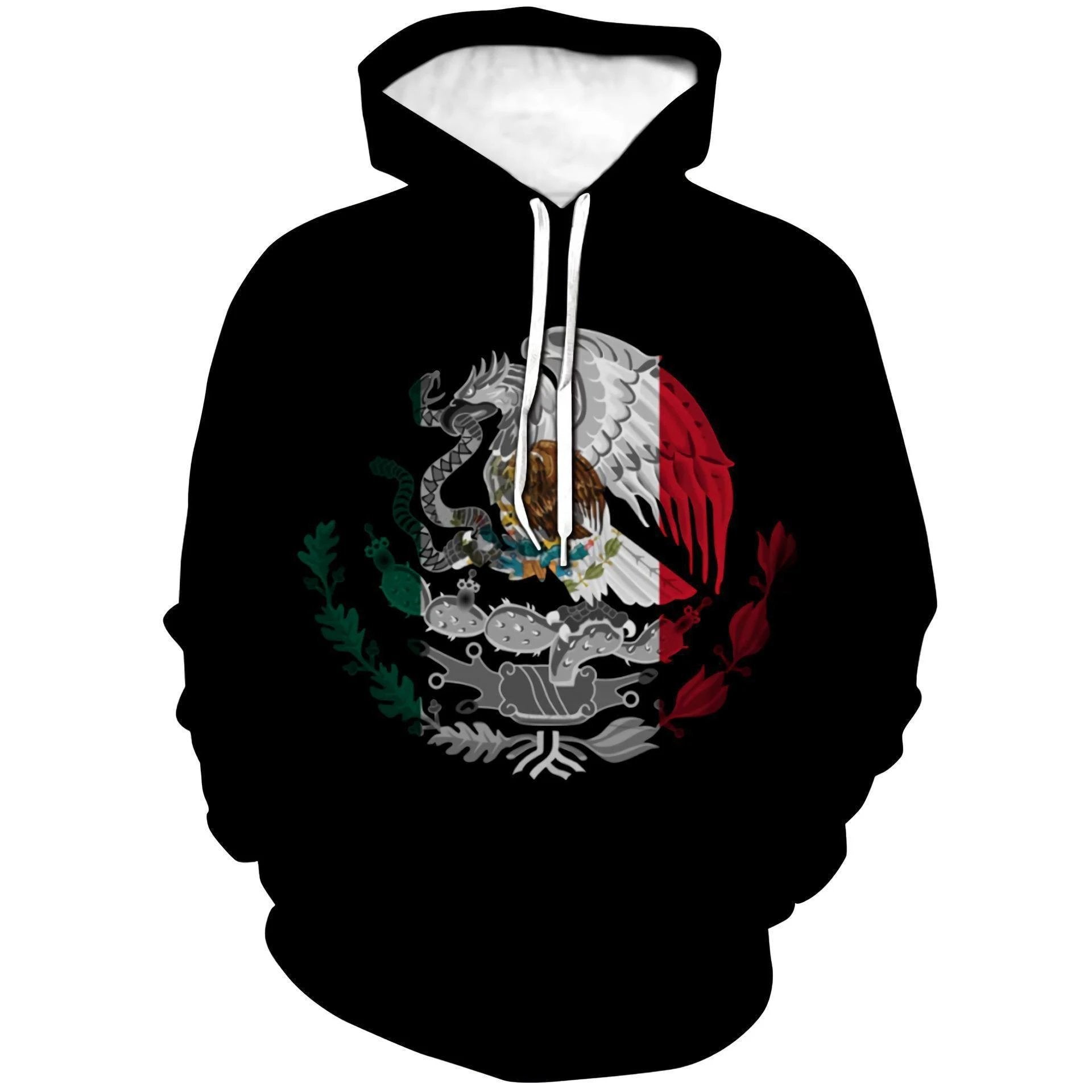 Mexico 3D Eagle Print Pullover Hoodie - Corduroy - MANDOTOS