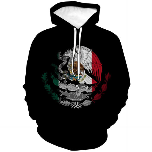 Mexico 3D Eagle Print Pullover Hoodie - Corduroy - MANDOTOS