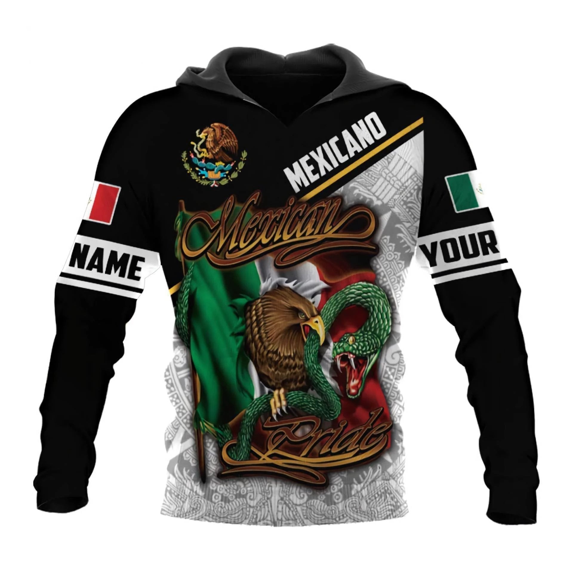 Mexico 3D Eagle Print Pullover Hoodie - Corduroy - MANDOTOS