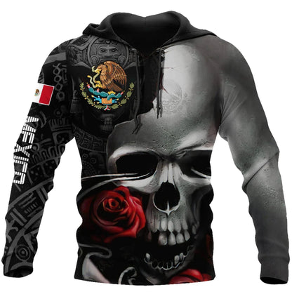 Mexico 3D Eagle Print Pullover Hoodie - Corduroy - MANDOTOS