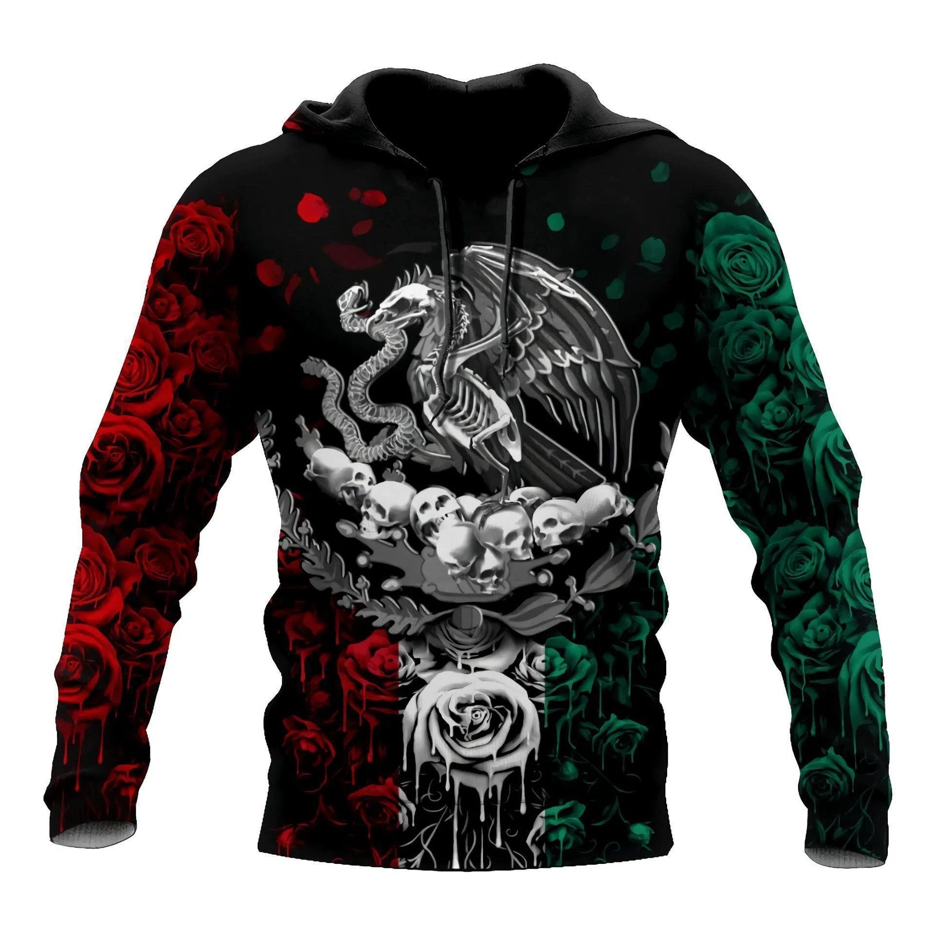 Mexico 3D Eagle Print Pullover Hoodie - Corduroy - MANDOTOS