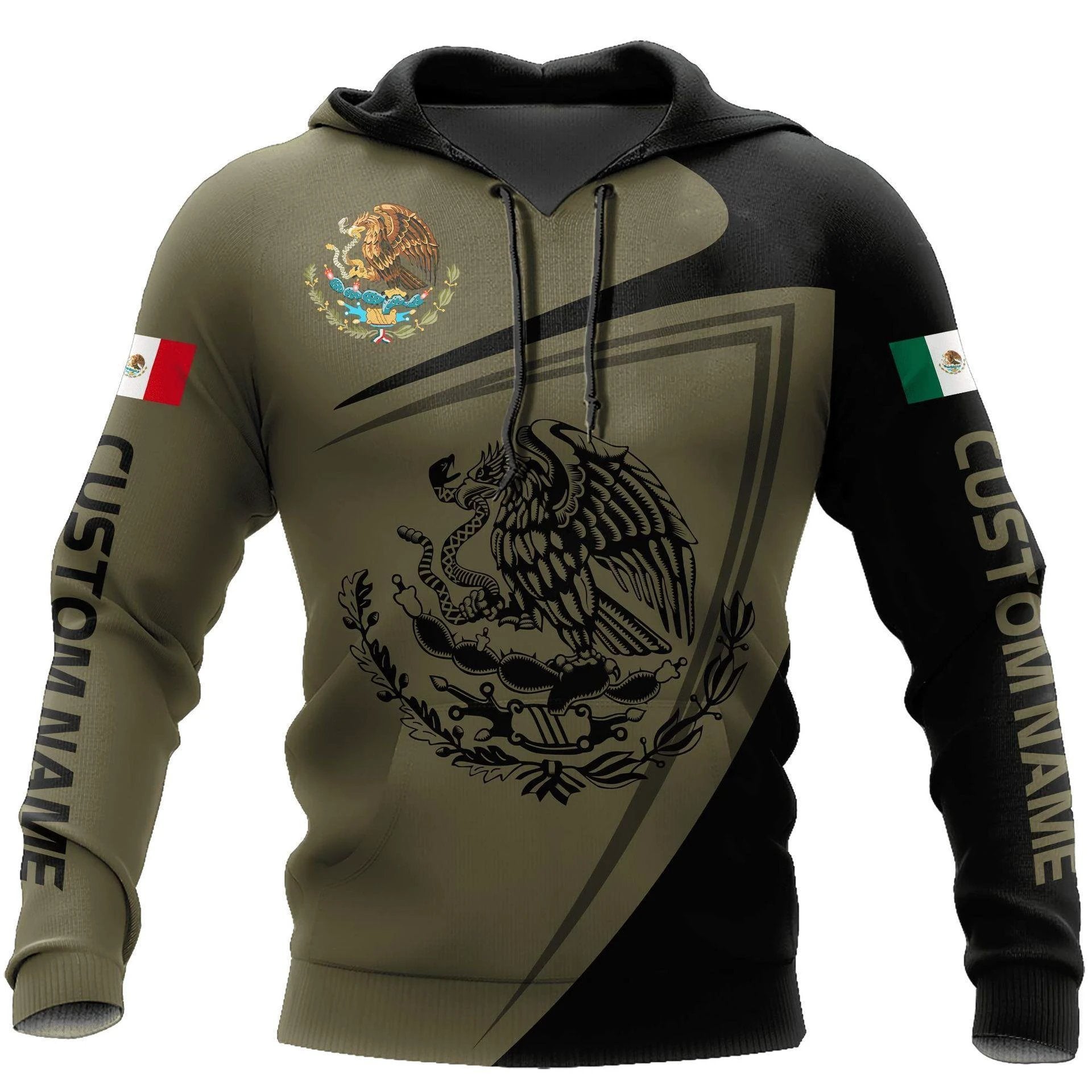 Mexico 3D Eagle Print Pullover Hoodie - Corduroy - MANDOTOS