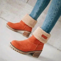 Mandotos mid-tube thick heel suede snow boots with cozy lining and sturdy soles for winter outdoor wear.