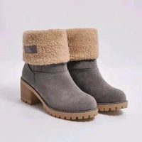 Mandotos mid-tube thick heel suede snow boots with warm lining and sturdy soles, designed for winter outdoor wear.