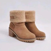 Mandotos mid-tube suede snow boots with thick heels and warm lining, ideal for winter outdoor wear.