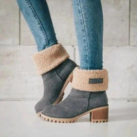 Mandotos mid-tube thick heel suede snow boots with sturdy soles and cozy lining for winter wear.