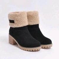 Mandotos mid-tube thick heel suede snow boots with cozy lining and sturdy soles, ideal for winter outdoor wear.