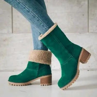 Mandotos mid-tube suede snow boots with thick heels, featuring a cozy design and durable winter footwear for cold weather.