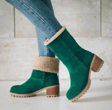 Mid-Tube Thick Heel Suede Snow Boots - MANDOTOS