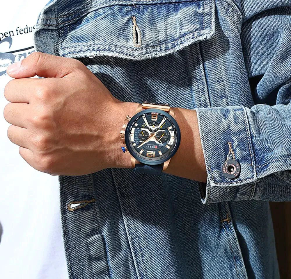Military Leather Chronograph Wristwatch - MANDOTOS