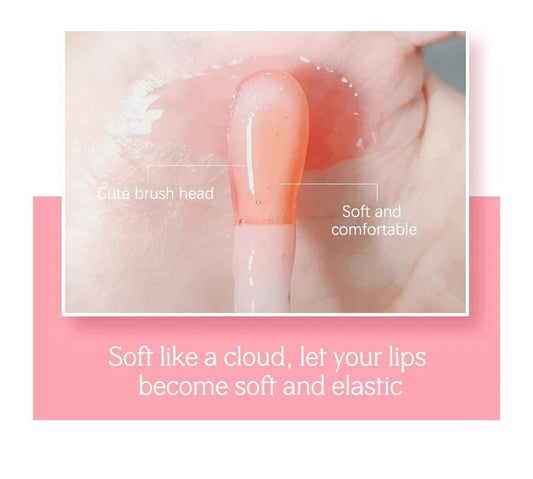 Mandotos moisturizing lip balm oil with plumping and exfoliating lip gloss, showcasing smooth, glossy lips in a close-up shot.