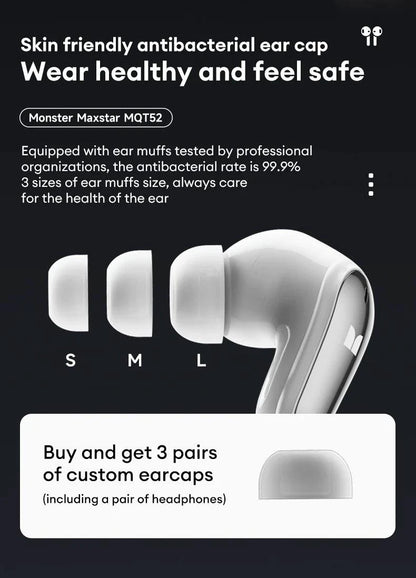Monster MQT52 Wireless Bluetooth 5.4 Earphones Long Battery Life Gaming Headphones Dual Mode HIFI Stereo Sound Headset With Mic - MANDOTOS