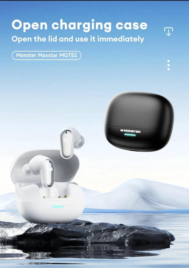 Monster MQT52 Wireless Bluetooth 5.4 Earphones Long Battery Life Gaming Headphones Dual Mode HIFI Stereo Sound Headset With Mic - MANDOTOS