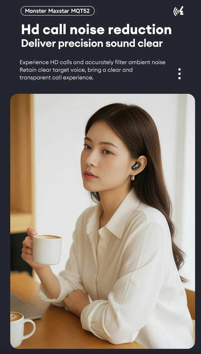 Monster MQT52 Wireless Bluetooth 5.4 Earphones Long Battery Life Gaming Headphones Dual Mode HIFI Stereo Sound Headset With Mic - MANDOTOS