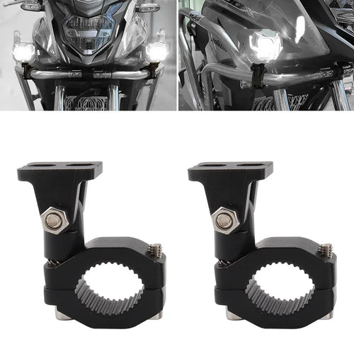 MANDOTOS motorcycle crash bars with foglight mounting brackets and highway light clamps for motorbikes and driving lights.