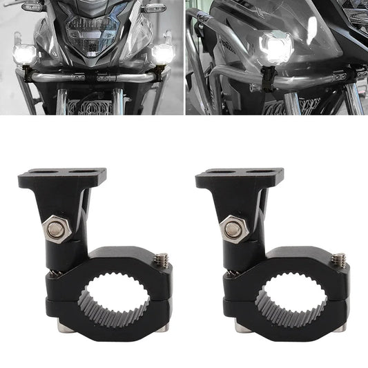 MANDOTOS motorcycle crash bars with foglight mounting brackets and highway light clamps for motorbikes and driving lights.