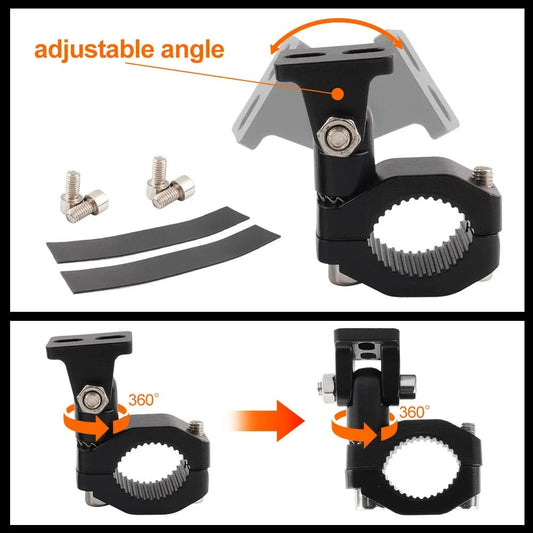 Mandotos motorcycle crash bars with foglights and driving light mounting brackets on a motorbike highway bar and spotlight clamp.