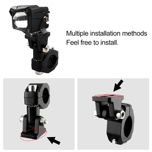 Mandotos motorcycle crash bars with foglight mounting bracket and spotlight clamp for highway bar and driving light installation.