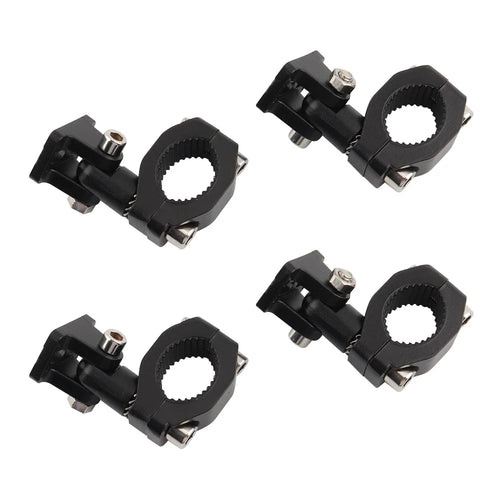 Mandotos motorcycle crash bars with foglight and driving light mounting brackets on black highway crash bars.