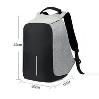 Mandotos multi-functional water-resistant USB charging backpack with compartments for laptop and notebooks, black, adjustable straps.