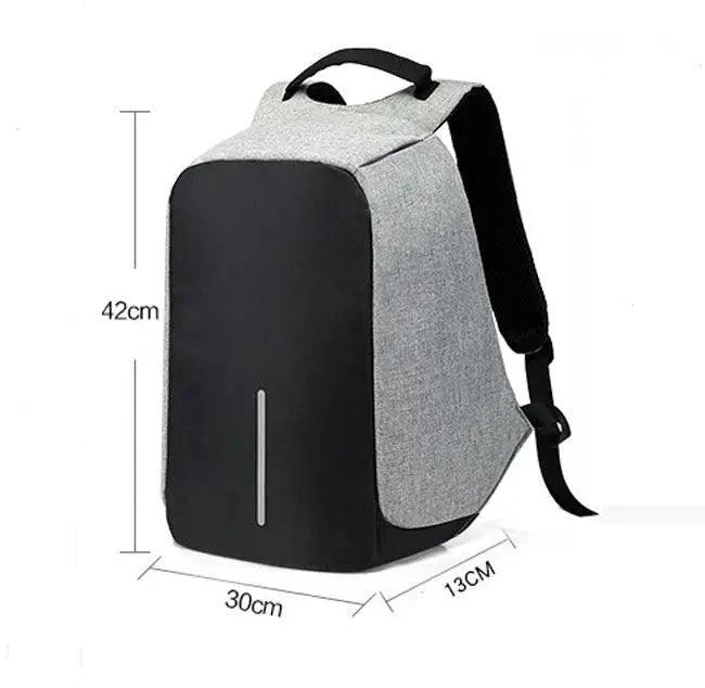 Mandotos multi-functional water-resistant USB charging backpack with compartments for laptop and notebooks, black, adjustable straps.