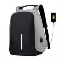 Mandotos water-resistant USB charging backpack with compartments for a laptop and notebooks, designed for travel and daily use.