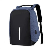 Mandotos water-resistant USB charging computer notebook backpack showing multiple compartments and padded straps.
